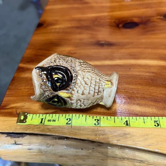 Vintage Ceramic Sleepy Owl Mini Pitcher Toothpick Holder Creamer MCM 3D Handmade - Picture 4 of 9